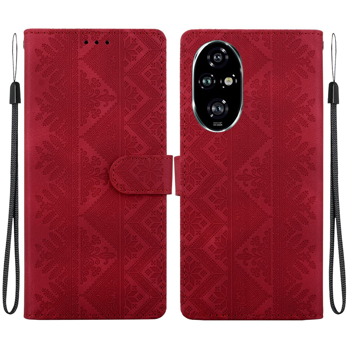 For Honor 200 Pro Ethnic Pattern Embossed Vegan Leather Phone Case - Red - EDA009984105C