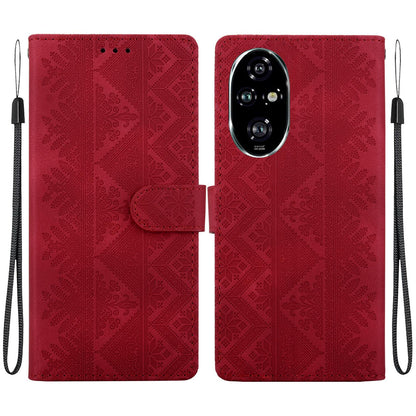 For Honor 200 Pro Ethnic Pattern Embossed Vegan Leather Phone Case - Red - EDA009984105C