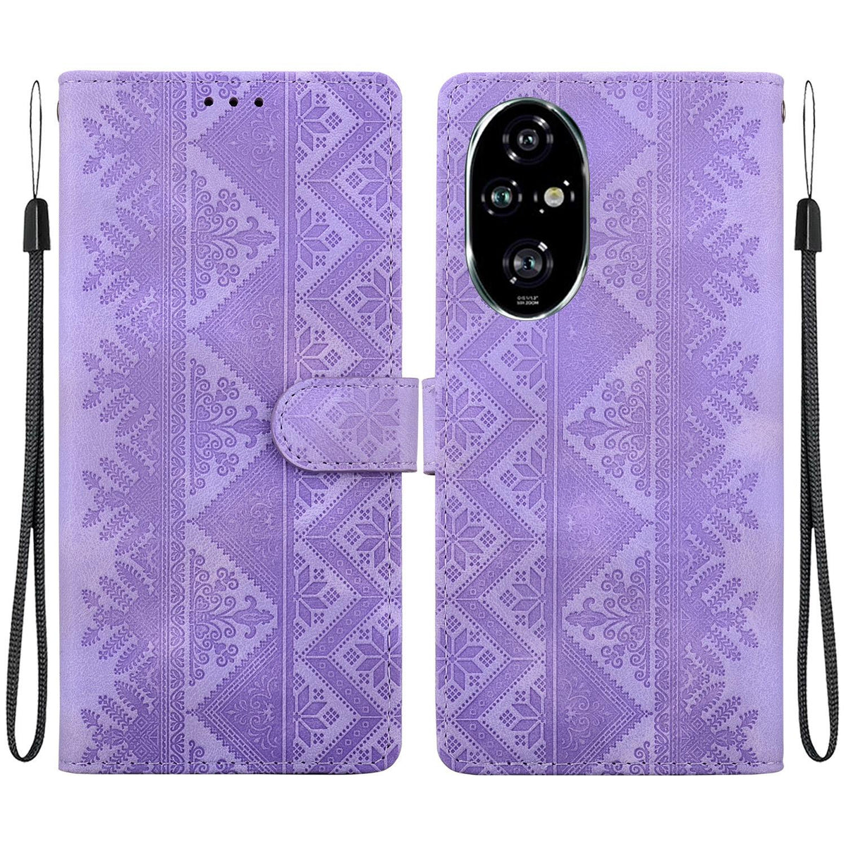 For Honor 200 Pro Ethnic Pattern Embossed Vegan Leather Phone Case - Purple - EDA009984105D