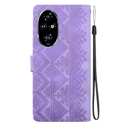 For Honor 200 Pro Ethnic Pattern Embossed Vegan Leather Phone Case - Purple - EDA009984105D