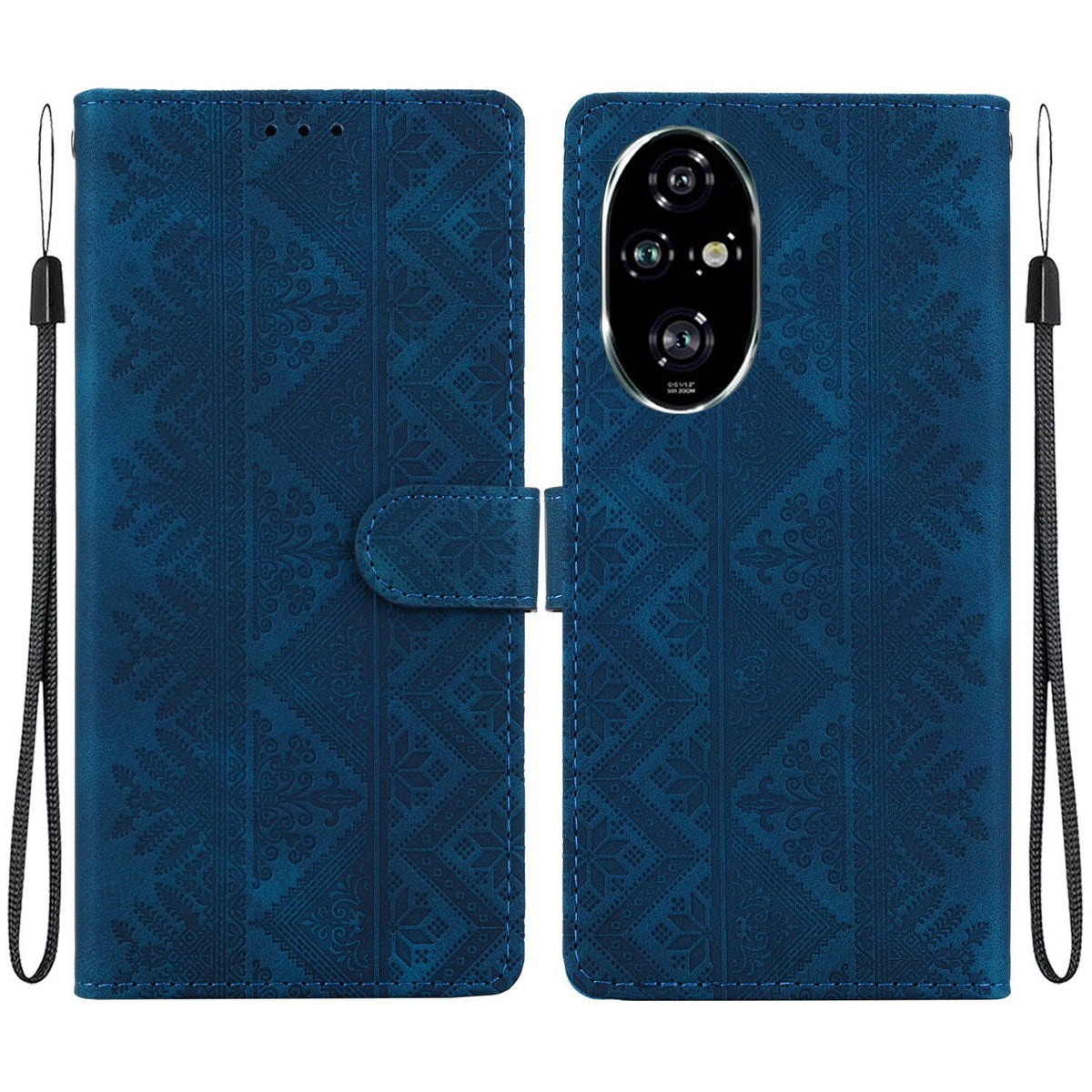 For Honor 200 Pro Ethnic Pattern Embossed Vegan Leather Phone Case - Dark Blue - EDA009984105E