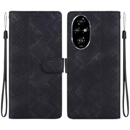For Honor 200 Pro Ethnic Pattern Embossed Vegan Leather Phone Case - Black - EDA009984105F