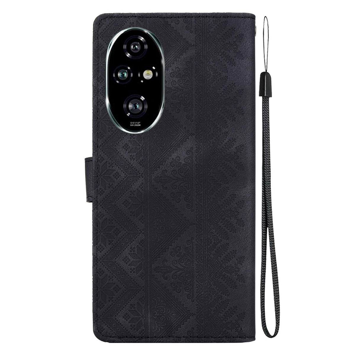 For Honor 200 Pro Ethnic Pattern Embossed Vegan Leather Phone Case - Black - EDA009984105F