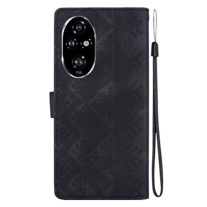 For Honor 200 Pro Ethnic Pattern Embossed Vegan Leather Phone Case - Black - EDA009984105F