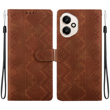 For Honor 400 Global 156.5mm Ethnic Pattern Embossed Vegan Leather Phone Case - Brown - EDA009984107A