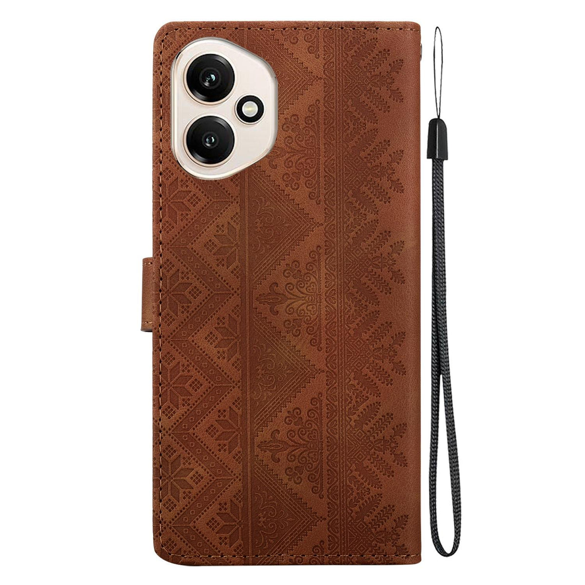 For Honor 400 Global 156.5mm Ethnic Pattern Embossed Vegan Leather Phone Case - Brown - EDA009984107A