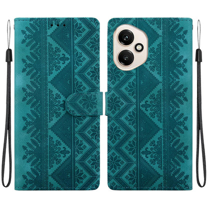 For Honor 400 Global 156.5mm Ethnic Pattern Embossed Vegan Leather Phone Case - Green - EDA009984107B