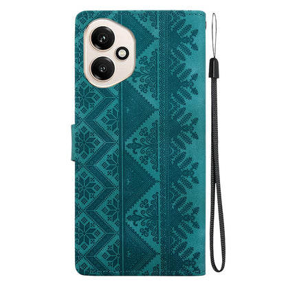 For Honor 400 Global 156.5mm Ethnic Pattern Embossed Vegan Leather Phone Case - Green - EDA009984107B