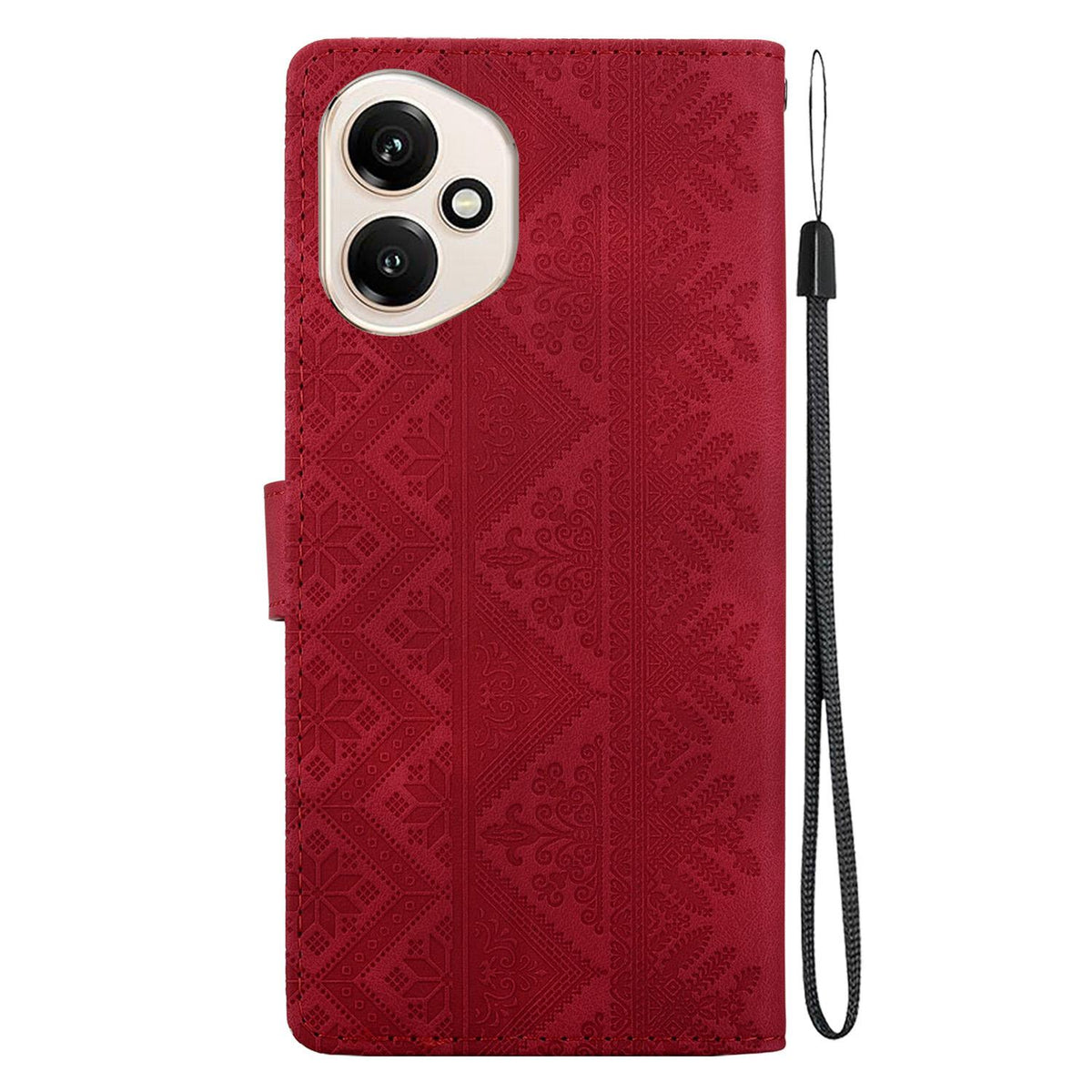 For Honor 400 Global 156.5mm Ethnic Pattern Embossed Vegan Leather Phone Case - Red - EDA009984107C