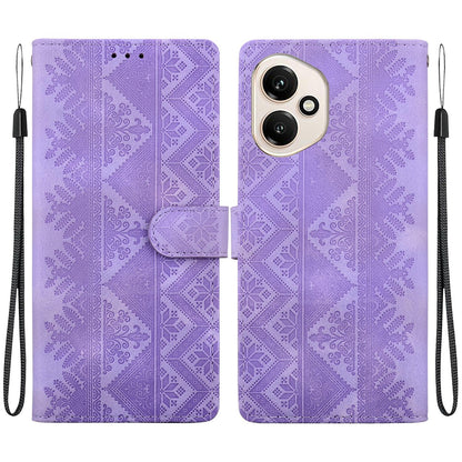 For Honor 400 Global 156.5mm Ethnic Pattern Embossed Vegan Leather Phone Case - Purple - EDA009984107D