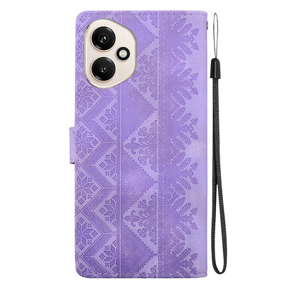 For Honor 400 Global 156.5mm Ethnic Pattern Embossed Vegan Leather Phone Case - Purple - EDA009984107D