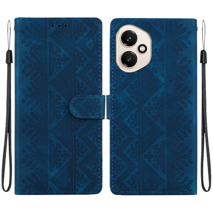 For Honor 400 Global 156.5mm Ethnic Pattern Embossed Vegan Leather Phone Case - Dark Blue - EDA009984107E