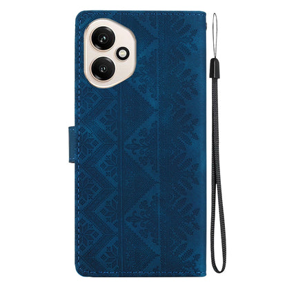 For Honor 400 Global 156.5mm Ethnic Pattern Embossed Vegan Leather Phone Case - Dark Blue - EDA009984107E