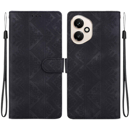 For Honor 400 Global 156.5mm Ethnic Pattern Embossed Vegan Leather Phone Case - Black - EDA009984107F