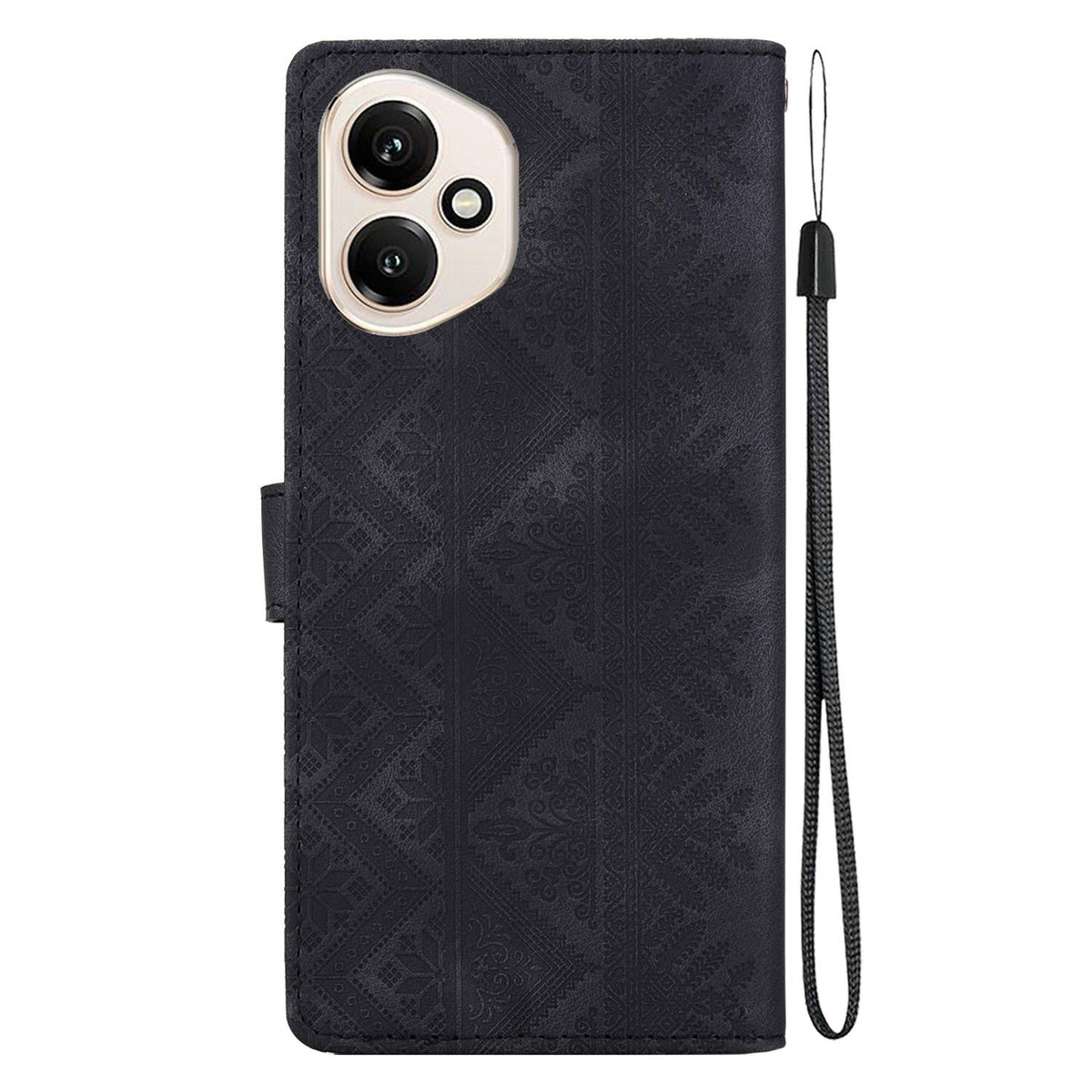 For Honor 400 Global 156.5mm Ethnic Pattern Embossed Vegan Leather Phone Case - Black - EDA009984107F