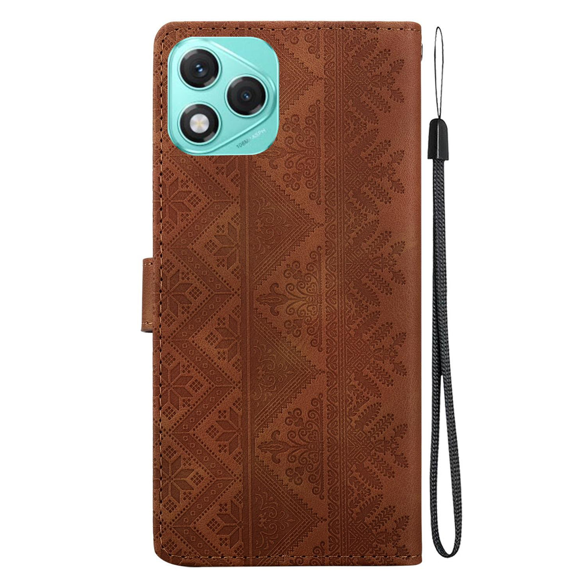 For Honor 400 Lite Global Ethnic Pattern Embossed Vegan Leather Phone Case - Brown - EDA009984108A