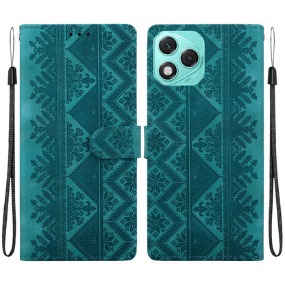 For Honor 400 Lite Global Ethnic Pattern Embossed Vegan Leather Phone Case - Green - EDA009984108B