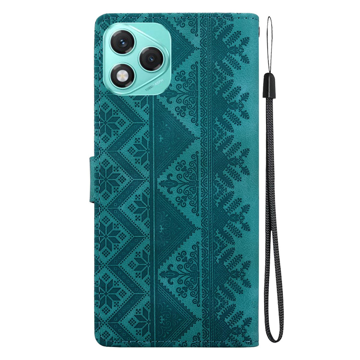 For Honor 400 Lite Global Ethnic Pattern Embossed Vegan Leather Phone Case - Green - EDA009984108B