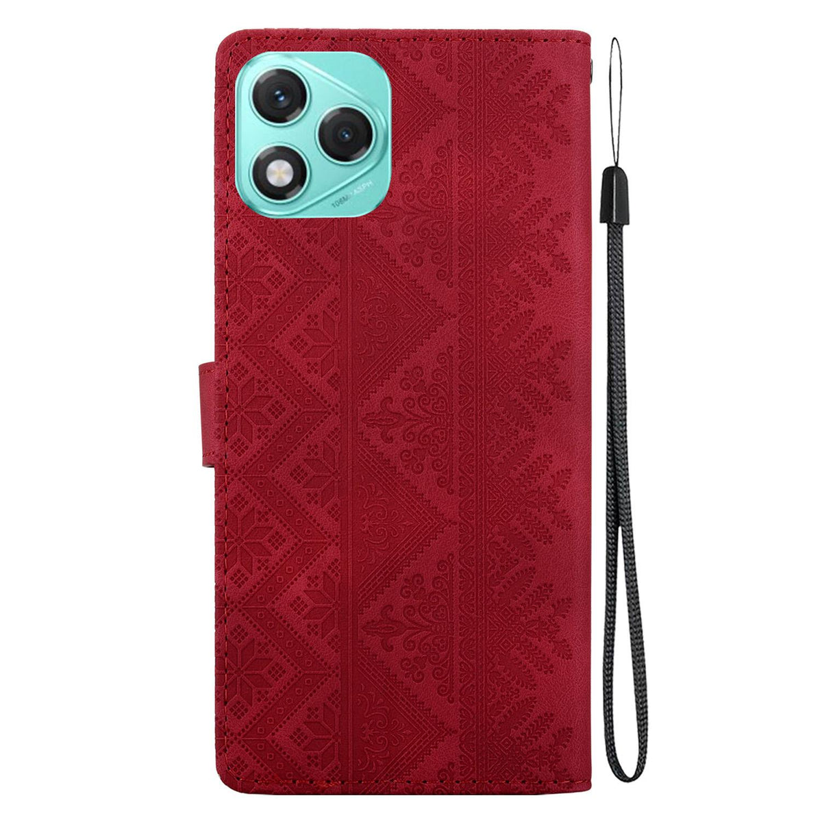 For Honor 400 Lite Global Ethnic Pattern Embossed Vegan Leather Phone Case - Red - EDA009984108C