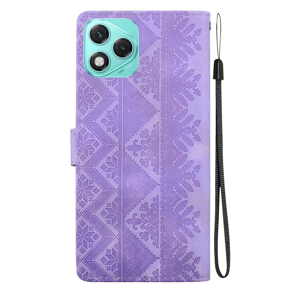 For Honor 400 Lite Global Ethnic Pattern Embossed Vegan Leather Phone Case - Purple - EDA009984108D