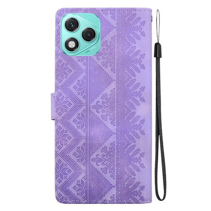 For Honor 400 Lite Global Ethnic Pattern Embossed Vegan Leather Phone Case - Purple - EDA009984108D