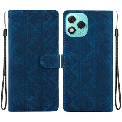 For Honor 400 Lite Global Ethnic Pattern Embossed Vegan Leather Phone Case - Dark Blue - EDA009984108E