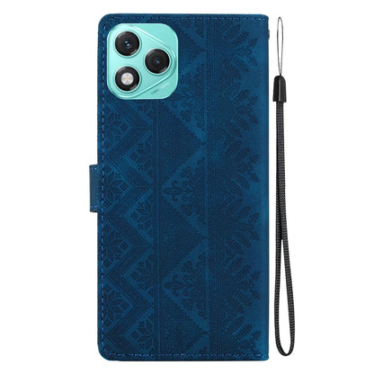 For Honor 400 Lite Global Ethnic Pattern Embossed Vegan Leather Phone Case - Dark Blue - EDA009984108E