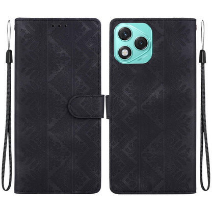 For Honor 400 Lite Global Ethnic Pattern Embossed Vegan Leather Phone Case - Black - EDA009984108F