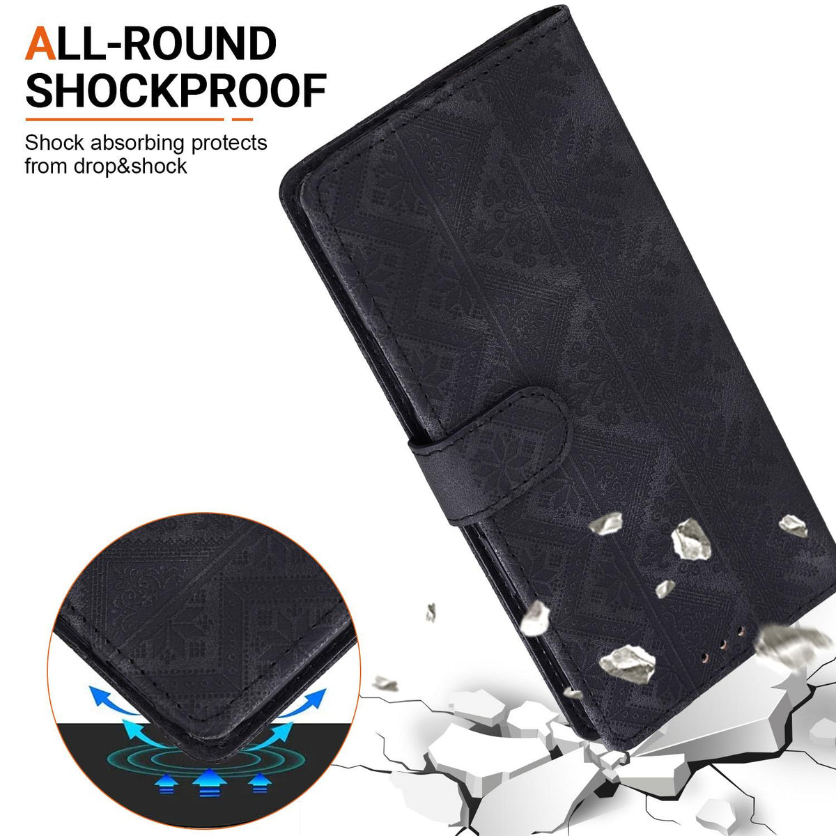 For Honor 400 Lite Global Ethnic Pattern Embossed Vegan Leather Phone Case - Black - EDA009984108F