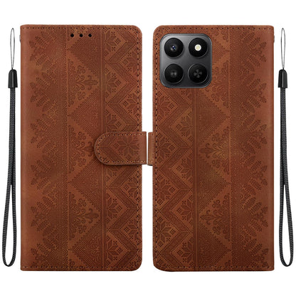 For Honor 400 Smart 5G Ethnic Pattern Embossed Vegan Leather Phone Case - Brown - EDA009984110A