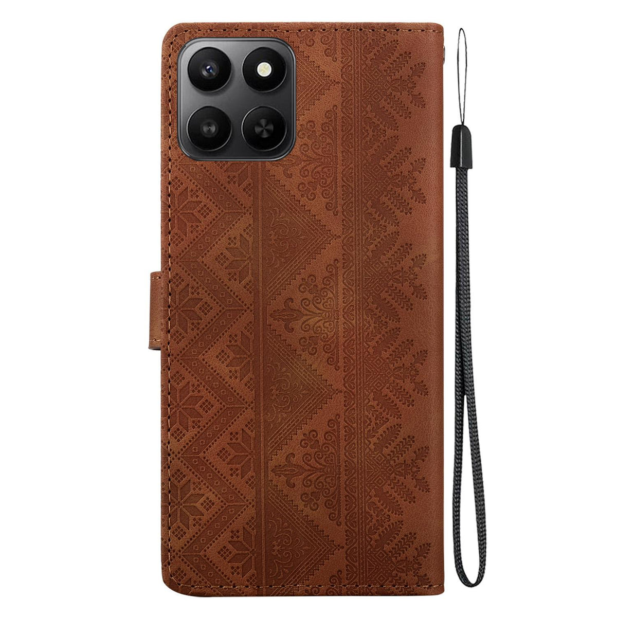 For Honor 400 Smart 5G Ethnic Pattern Embossed Vegan Leather Phone Case - Brown - EDA009984110A