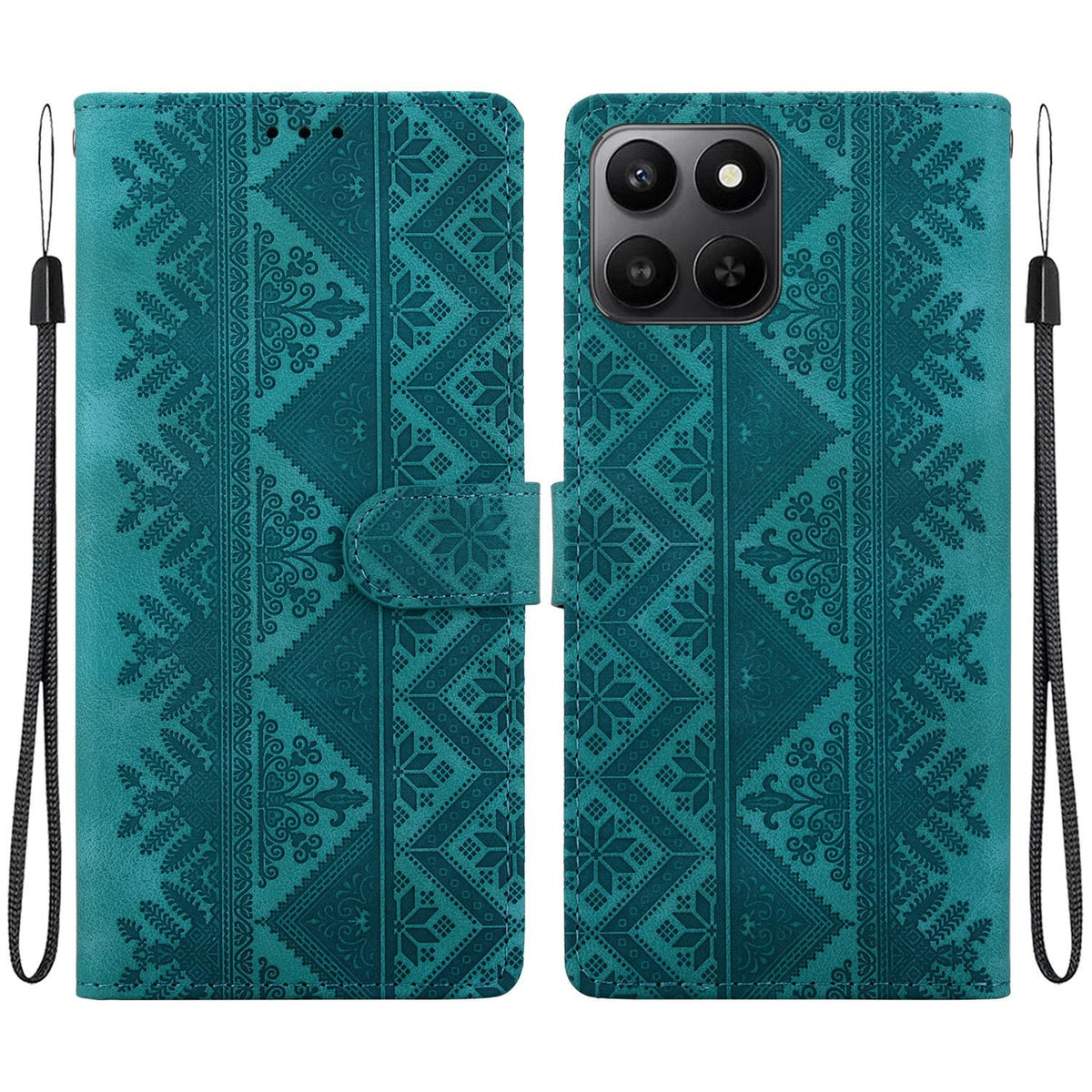 For Honor 400 Smart 5G Ethnic Pattern Embossed Vegan Leather Phone Case - Green - EDA009984110B