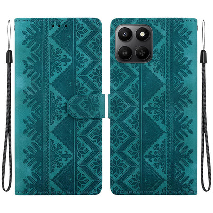 For Honor 400 Smart 5G Ethnic Pattern Embossed Vegan Leather Phone Case - Green - EDA009984110B