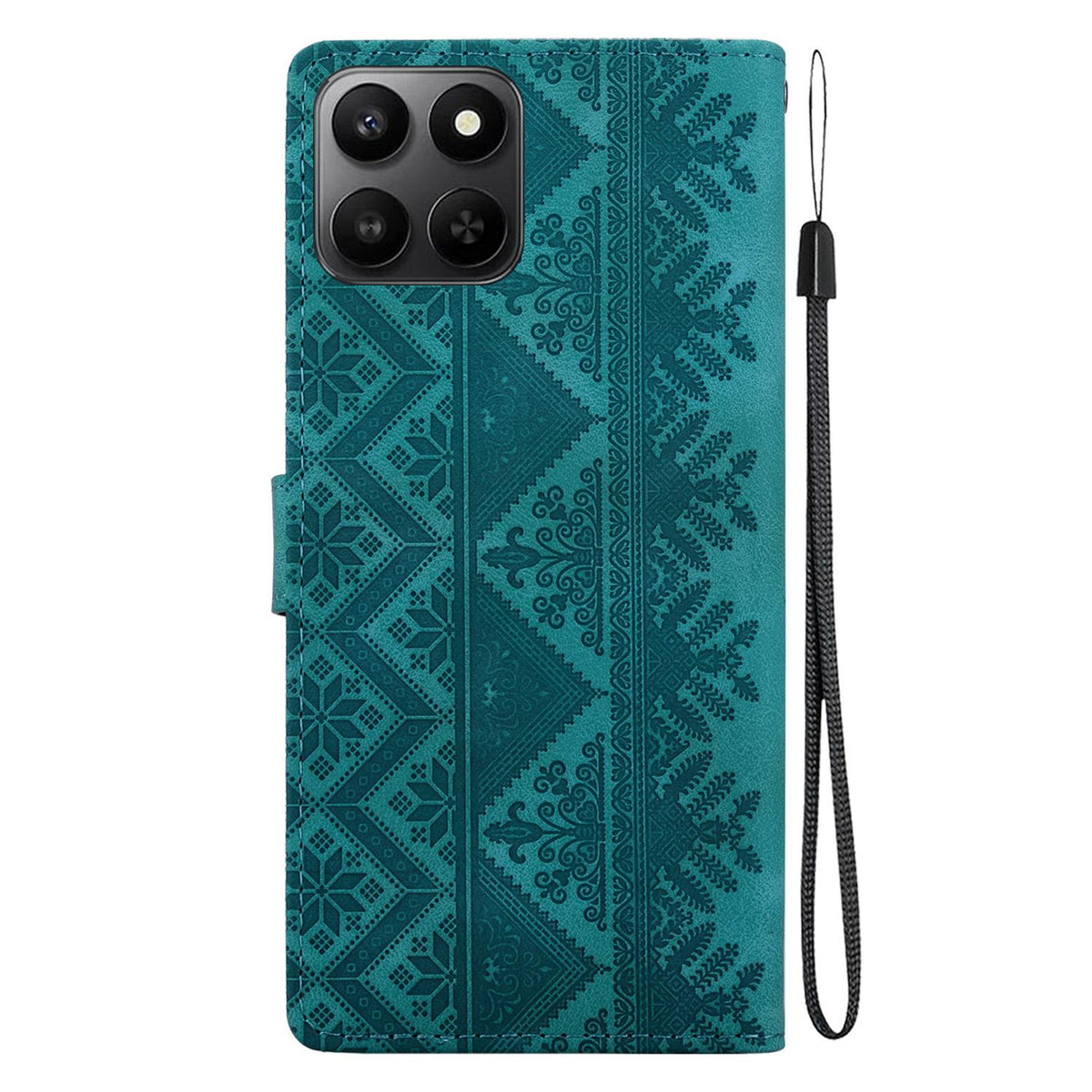 For Honor 400 Smart 5G Ethnic Pattern Embossed Vegan Leather Phone Case - Green - EDA009984110B