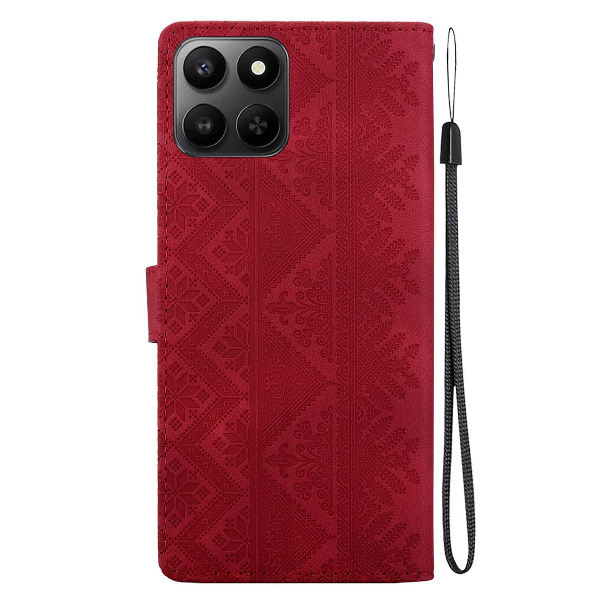 For Honor 400 Smart 5G Ethnic Pattern Embossed Vegan Leather Phone Case - Red - EDA009984110C