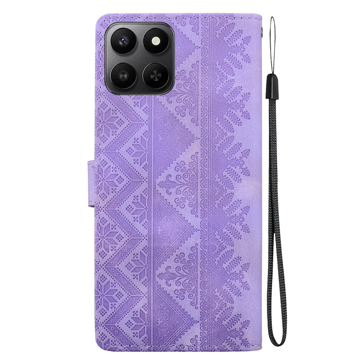 For Honor 400 Smart 5G Ethnic Pattern Embossed Vegan Leather Phone Case - Purple - EDA009984110D