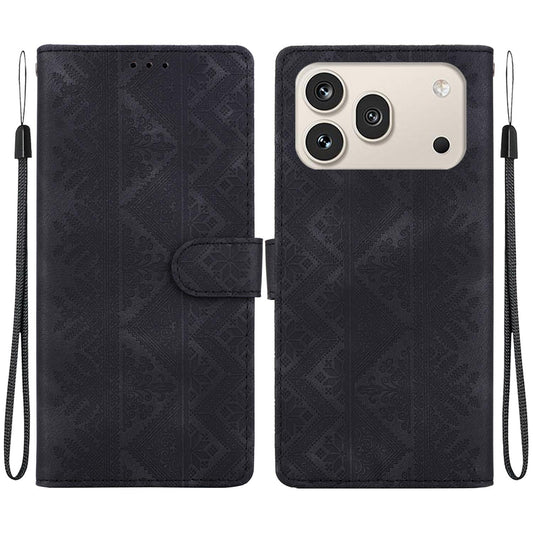 For Honor 600 Global / 600 Pro Global Ethnic Pattern Embossed Vegan Leather Phone Case - Black - EDA009984111F