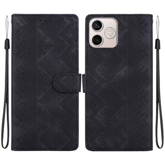 For Honor 600 Lite Global / 500 Smart Global Ethnic Pattern Embossed Vegan Leather Phone Case - Black - EDA009984112F