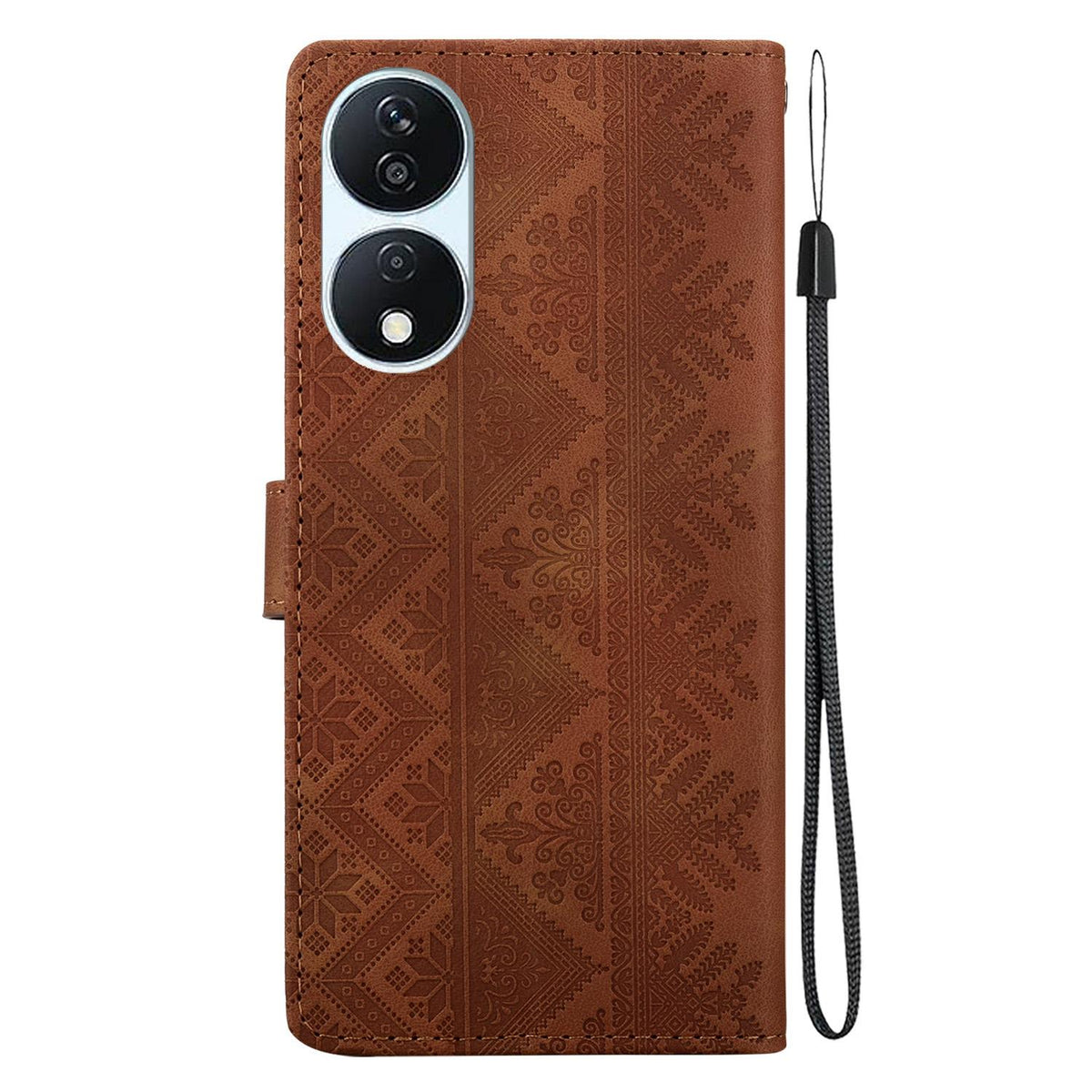For Honor Play 50 Plus / X7b 4G / 5G Ethnic Pattern Embossed Vegan Leather Phone Case - Brown - EDA009984113A