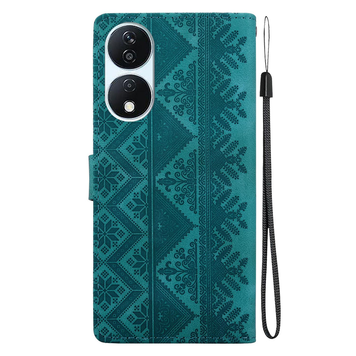For Honor Play 50 Plus / X7b 4G / 5G Ethnic Pattern Embossed Vegan Leather Phone Case - Green - EDA009984113B