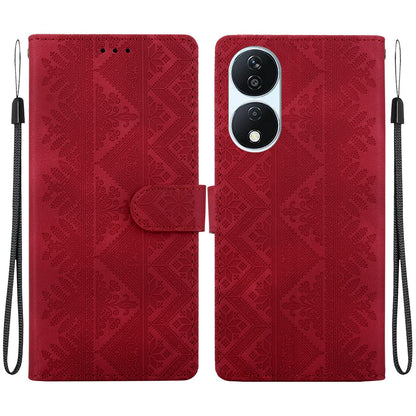 For Honor Play 50 Plus / X7b 4G / 5G Ethnic Pattern Embossed Vegan Leather Phone Case - Red - EDA009984113C
