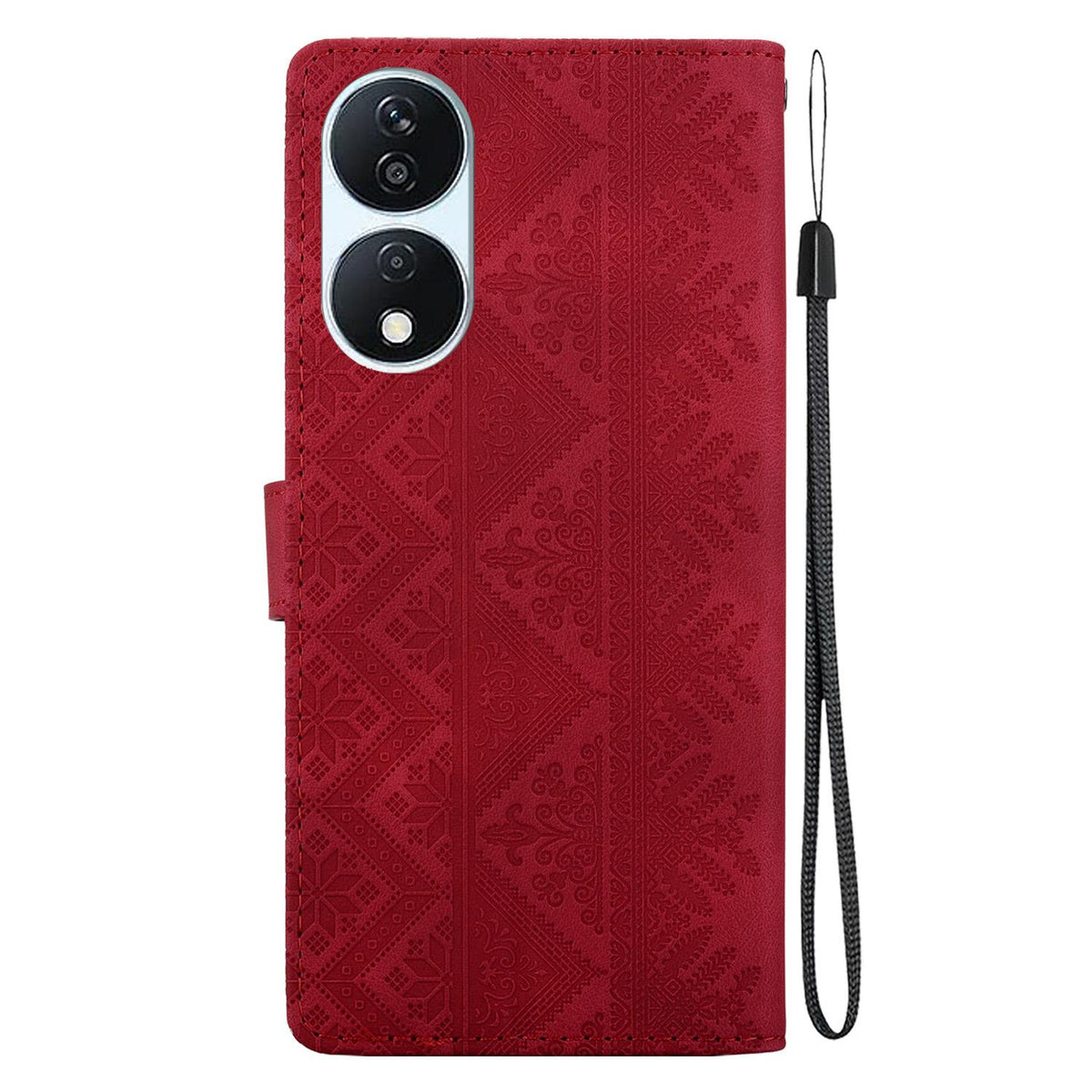 For Honor Play 50 Plus / X7b 4G / 5G Ethnic Pattern Embossed Vegan Leather Phone Case - Red - EDA009984113C