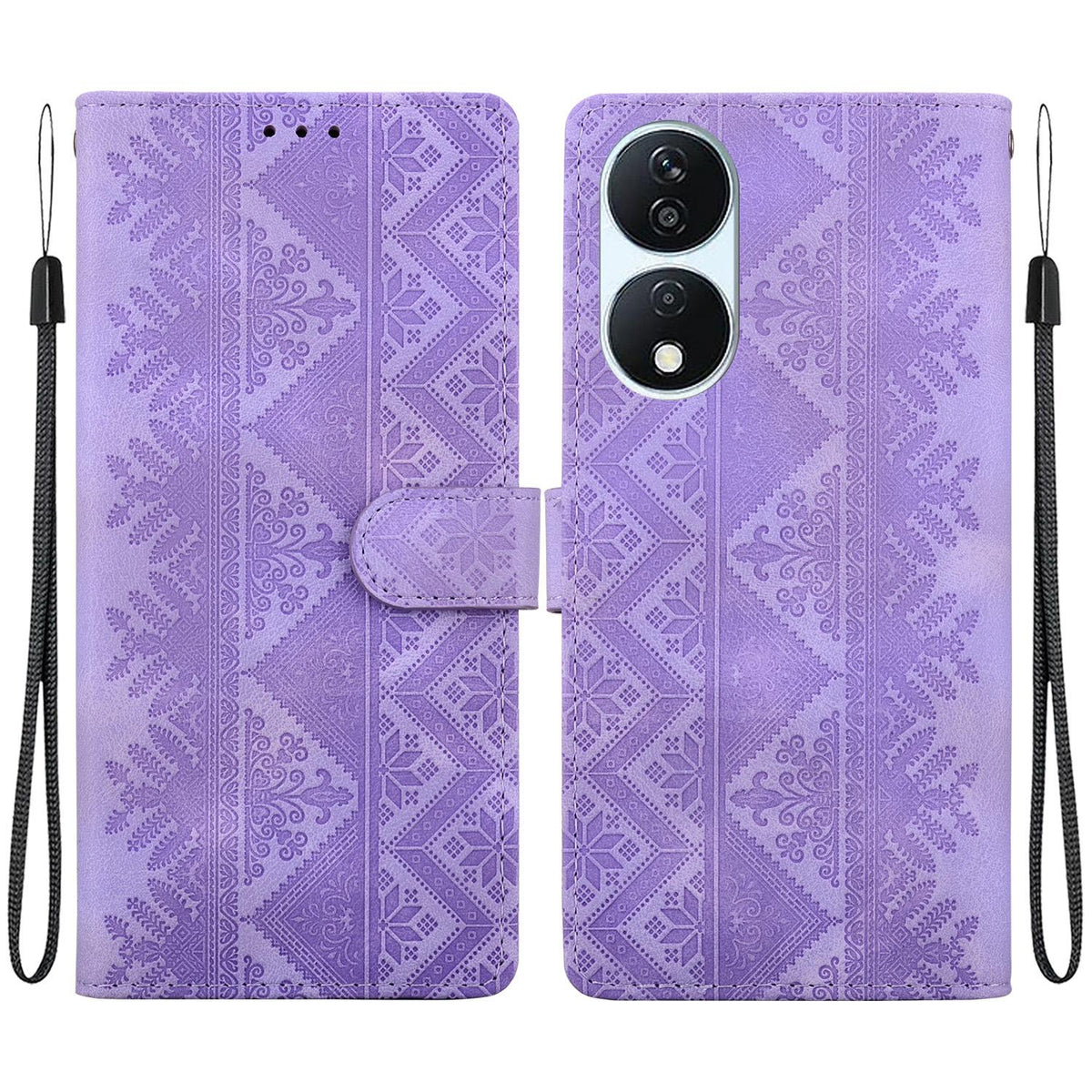 For Honor Play 50 Plus / X7b 4G / 5G Ethnic Pattern Embossed Vegan Leather Phone Case - Purple - EDA009984113D