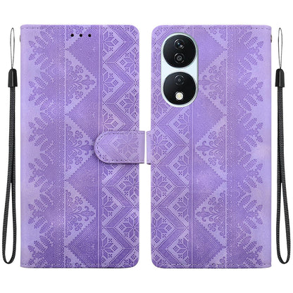 For Honor Play 50 Plus / X7b 4G / 5G Ethnic Pattern Embossed Vegan Leather Phone Case - Purple - EDA009984113D