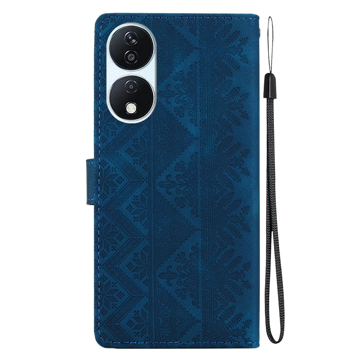 For Honor Play 50 Plus / X7b 4G / 5G Ethnic Pattern Embossed Vegan Leather Phone Case - Dark Blue - EDA009984113E