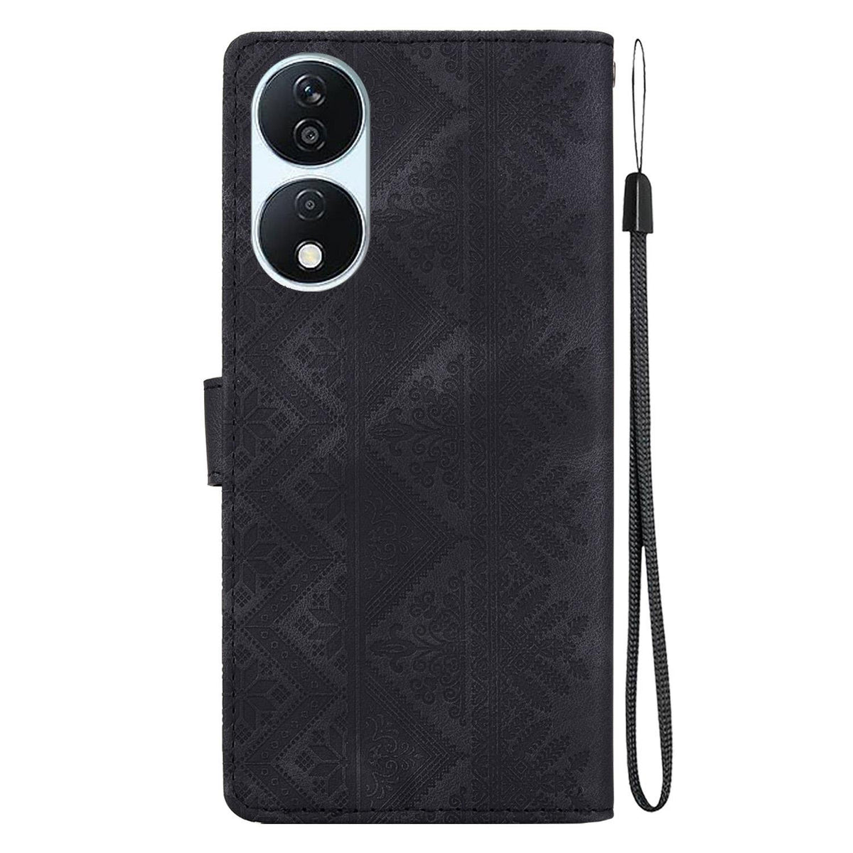 For Honor Play 50 Plus / X7b 4G / 5G Ethnic Pattern Embossed Vegan Leather Phone Case - Black - EDA009984113F
