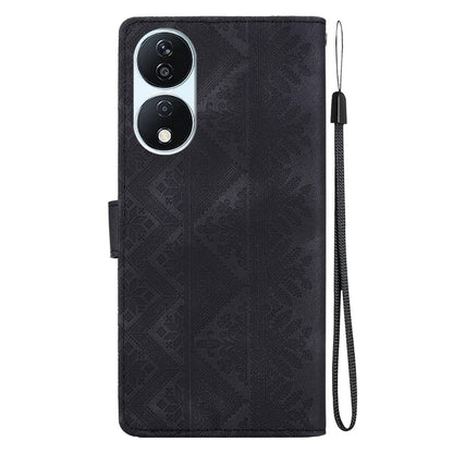 For Honor Play 50 Plus / X7b 4G / 5G Ethnic Pattern Embossed Vegan Leather Phone Case - Black - EDA009984113F