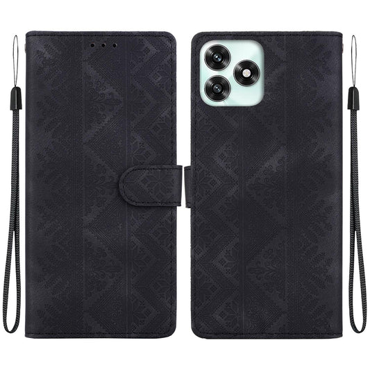 For Honor X5c 4G / X5c Plus Ethnic Pattern Embossed Vegan Leather Phone Case - Black - EDA009984114F