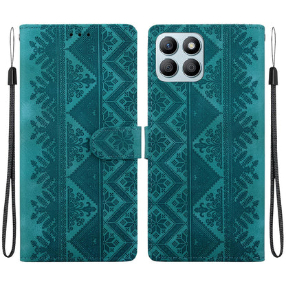 For Honor X8b 4G Ethnic Pattern Embossed Vegan Leather Phone Case - Green - EDA009984116B
