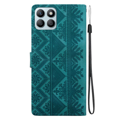 For Honor X8b 4G Ethnic Pattern Embossed Vegan Leather Phone Case - Green - EDA009984116B